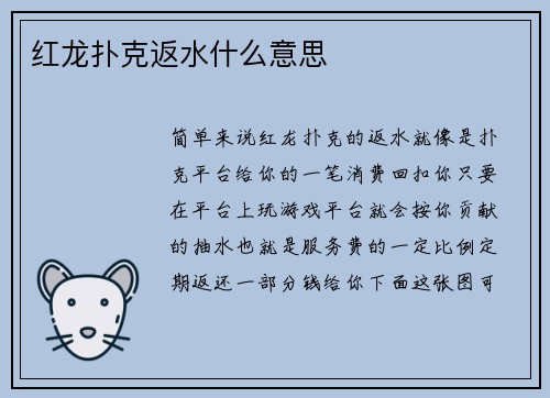 红龙扑克返水什么意思